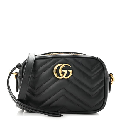 Gucci Calfskin Matelasse Mini GG Marmont Chain Shoulder Bag Black 1 of 11