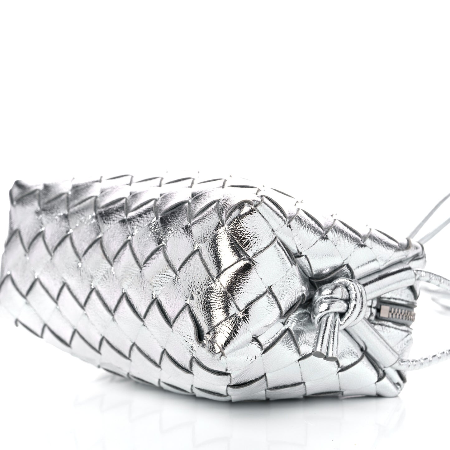 Metallic Calfskin Intrecciato Mini Loop Camera Bag Silver