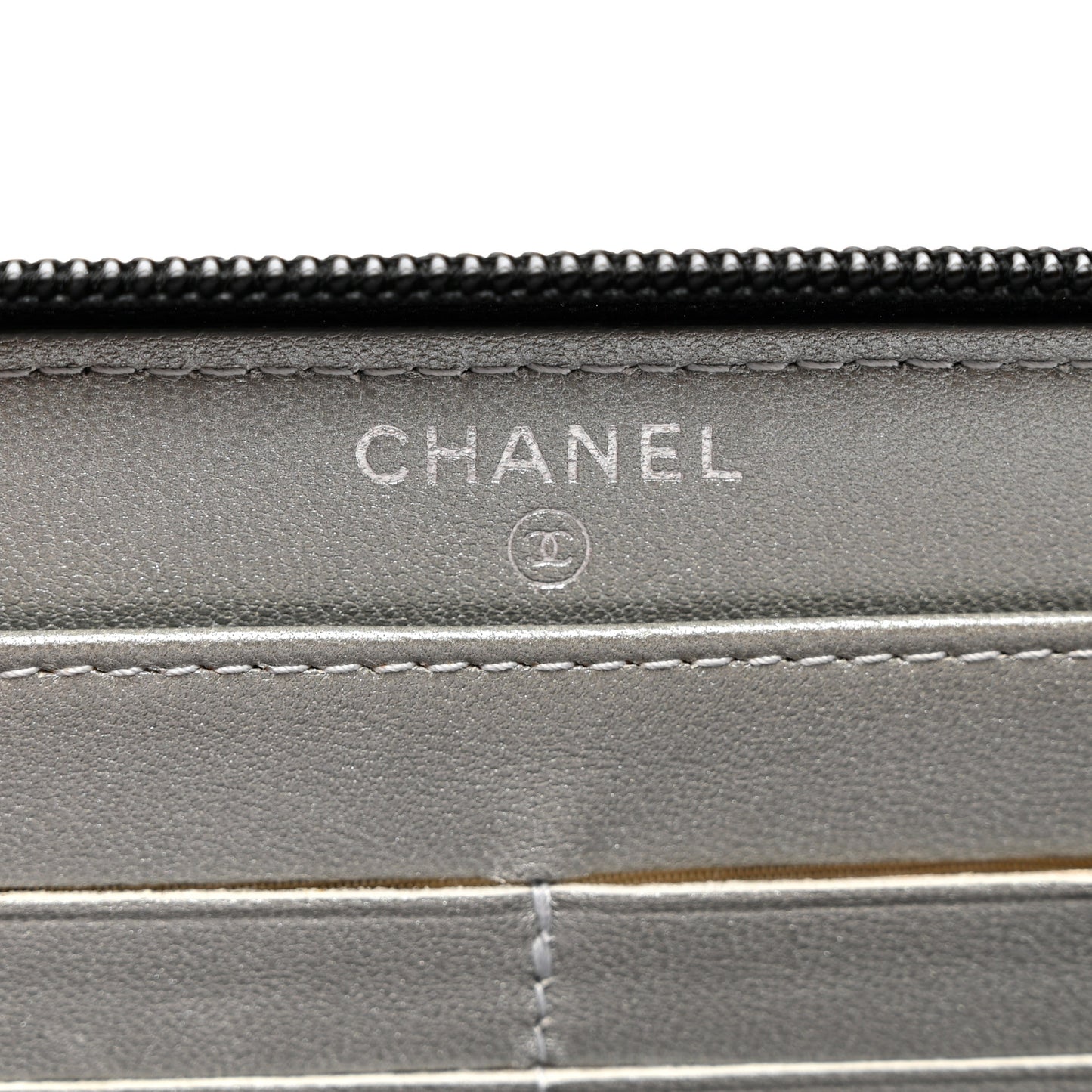 Lambskin Camellia Embossed Zip Around Gusset Wallet Black