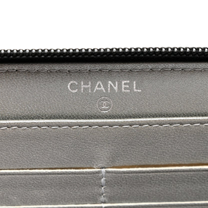 Chanel Lambskin Camellia Embossed Zip Around Gusset Wallet Black 6 of 9