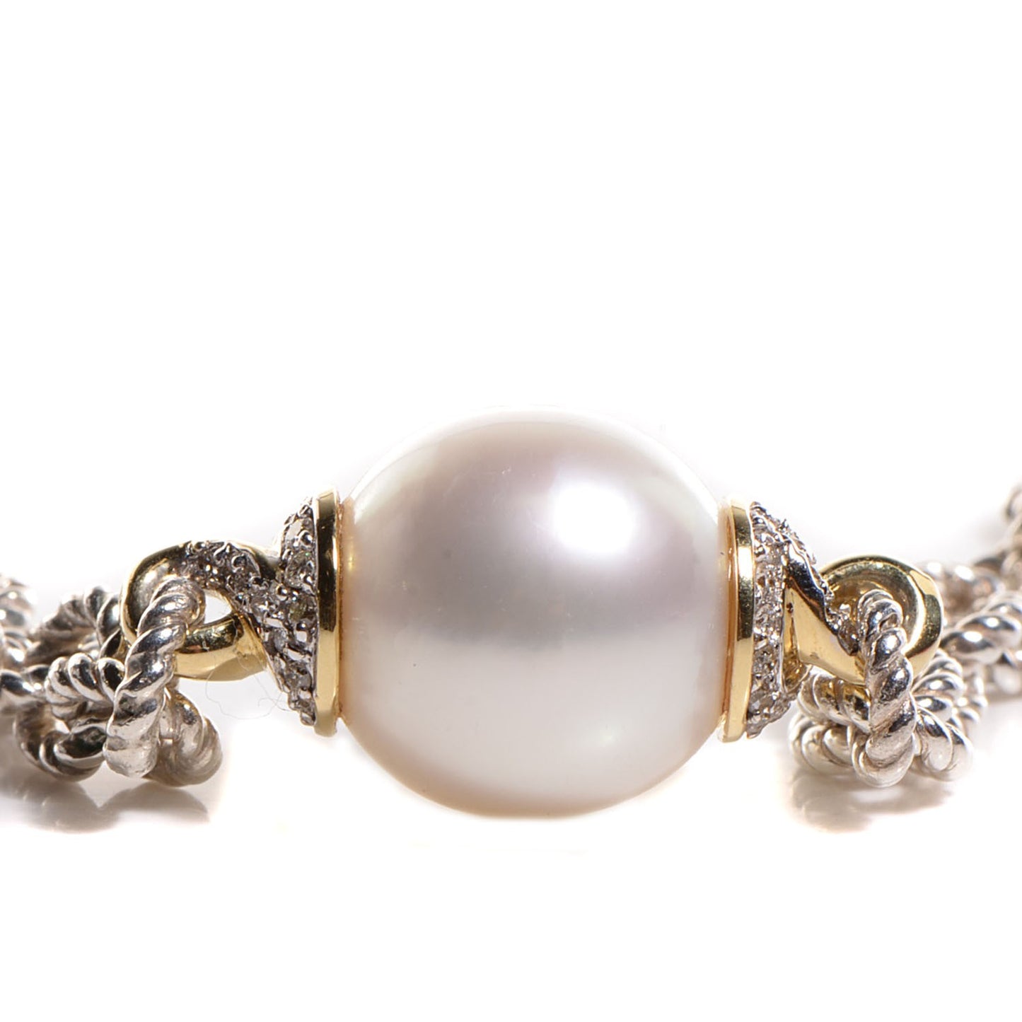 Sterling Silver 18K Gold Pearl Pave Diamond Cable Link Necklace