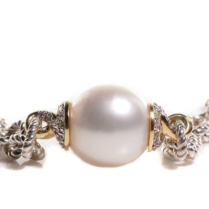 David Yurman Sterling Silver 18K Gold Pearl Pave Diamond Cable Link Necklace 3 of 6