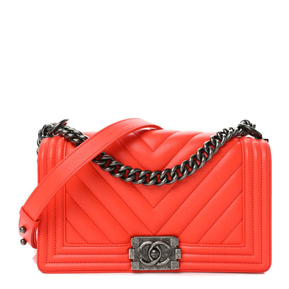 Chanel Calfskin Chevron Quilted Medium Boy Flap Coral 1 of 12