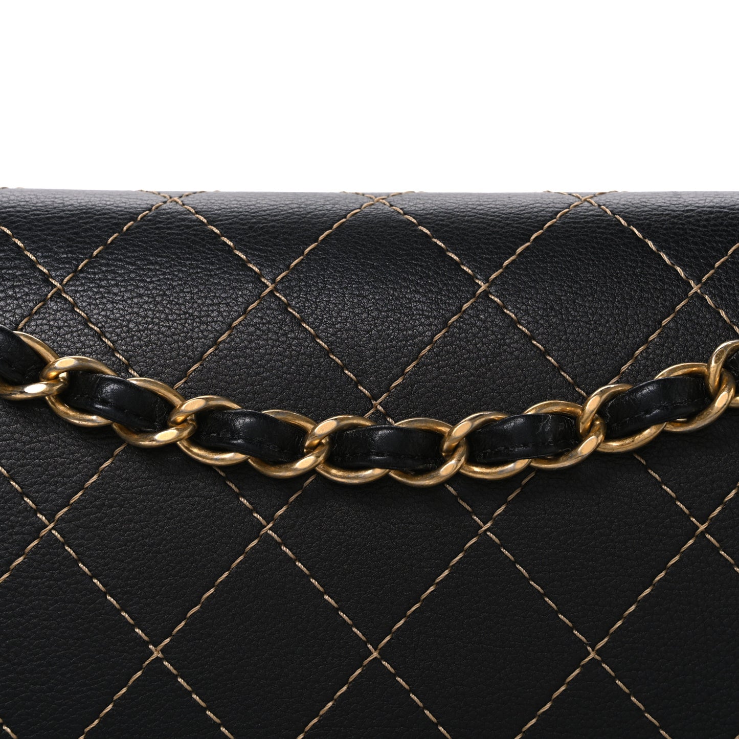 Calfskin Stitched Jumbo Double Flap Black