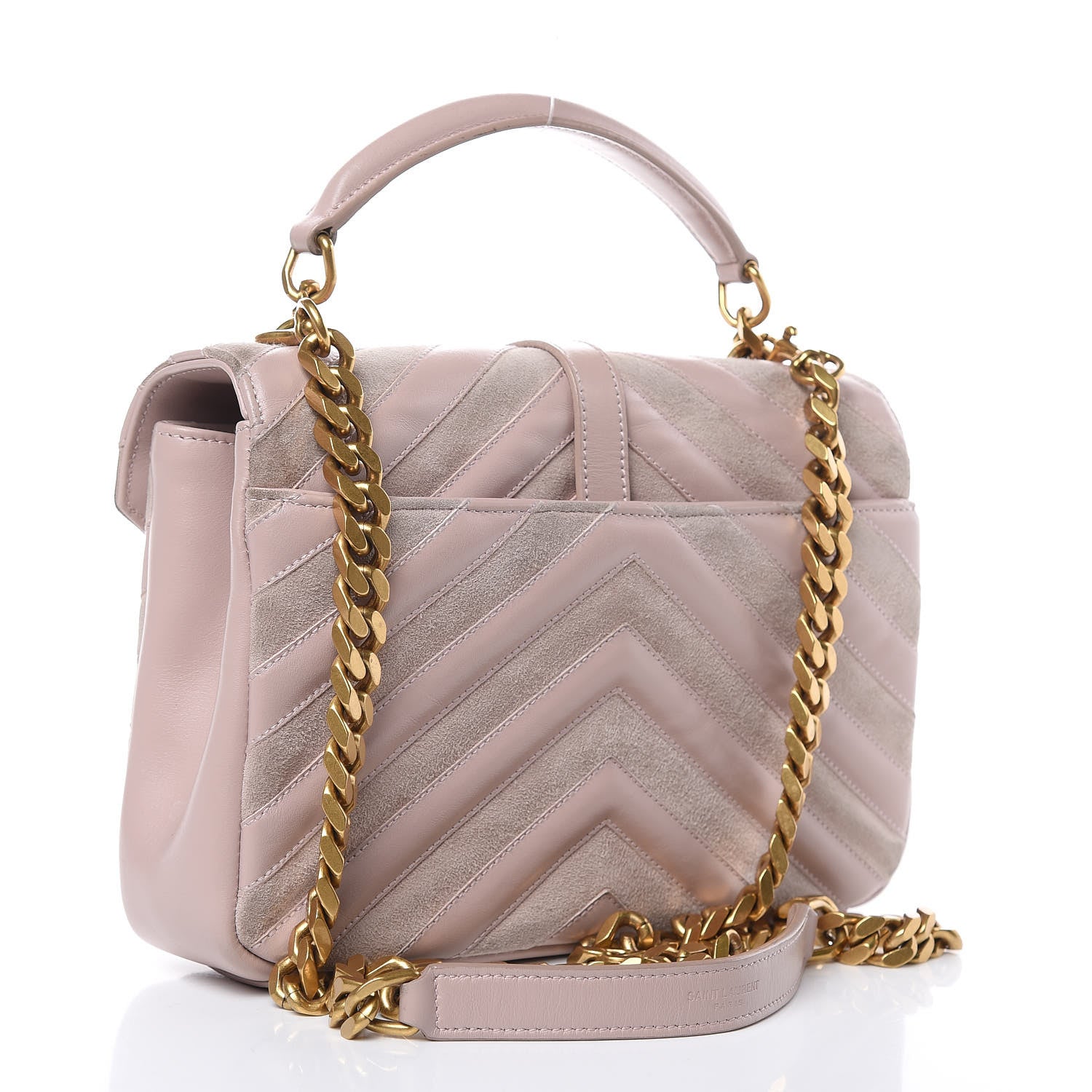 Saint Laurent Calfskin Suede Matelasse Chevron Medium Monogram College Bag Rose Poudre 3 of 12