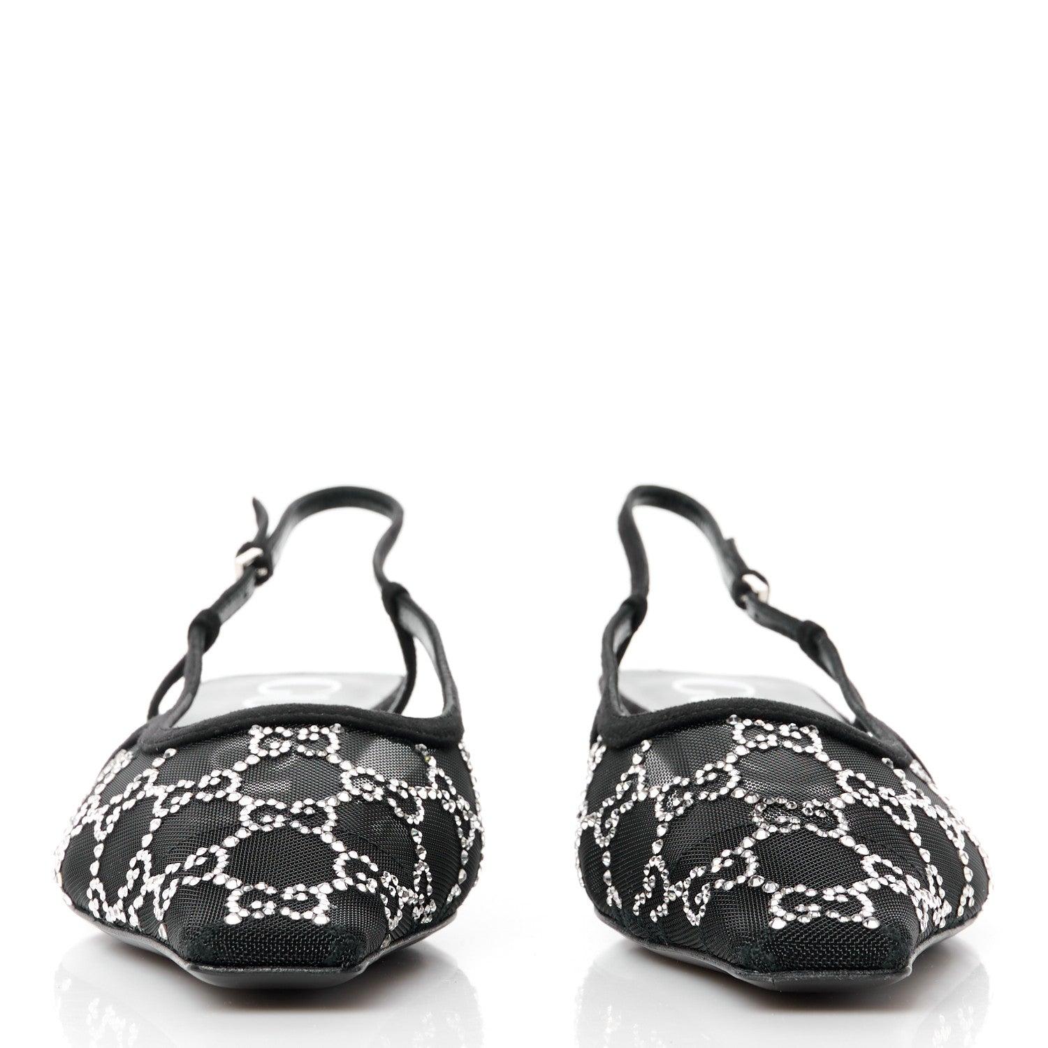 Gucci Tela Retino Kid Scamosciato Crystal GG Monogram Square G 35mm Slingback Pumps 38.5 Black 2 of 10