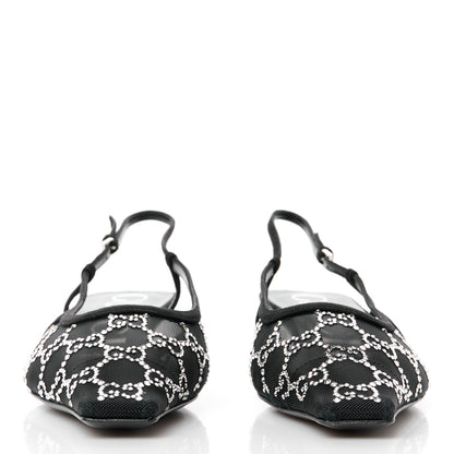 Gucci Tela Retino Kid Scamosciato Crystal GG Monogram Square G 35mm Slingback Pumps 38.5 Black 2 of 10