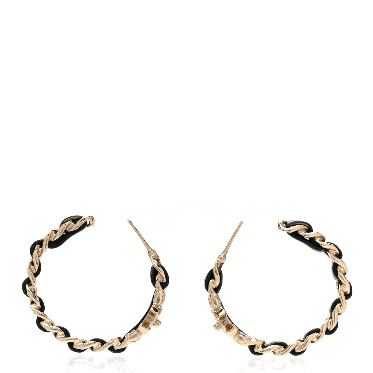 Metal Lambskin Quilted CC Turnlock Chain Hoop Earrings Gold Black