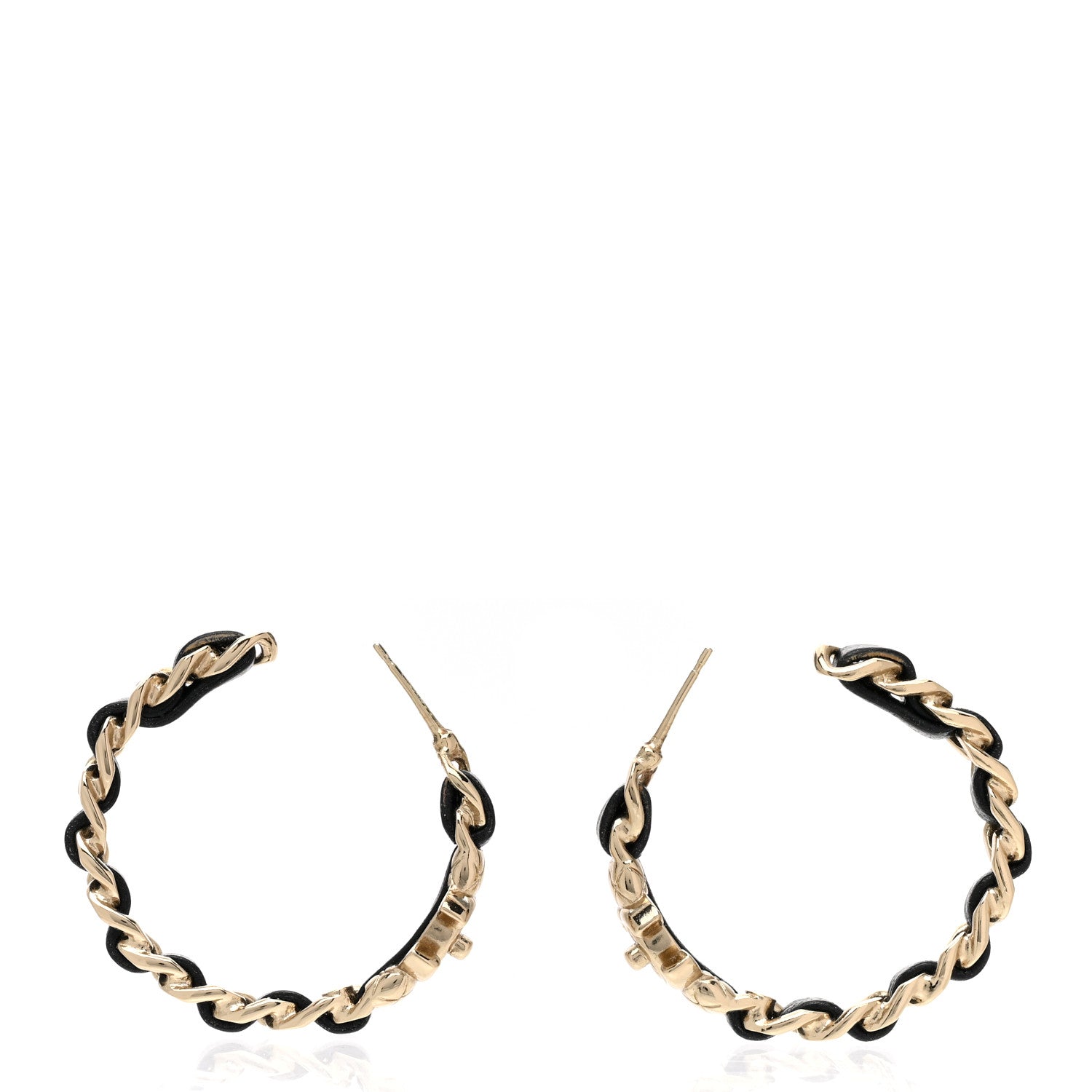 Chanel Metal Lambskin Quilted CC Turnlock Chain Hoop Earrings Gold Black 3 of 5