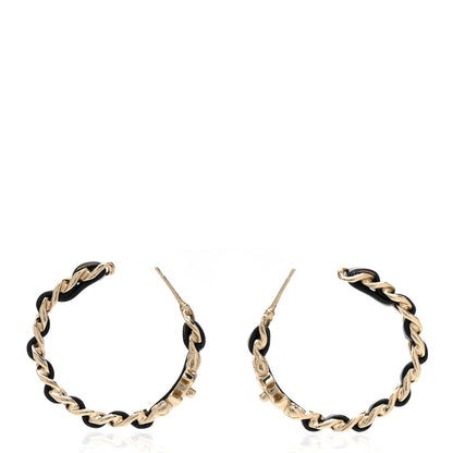 Chanel Metal Lambskin Quilted CC Turnlock Chain Hoop Earrings Gold Black 3 of 5