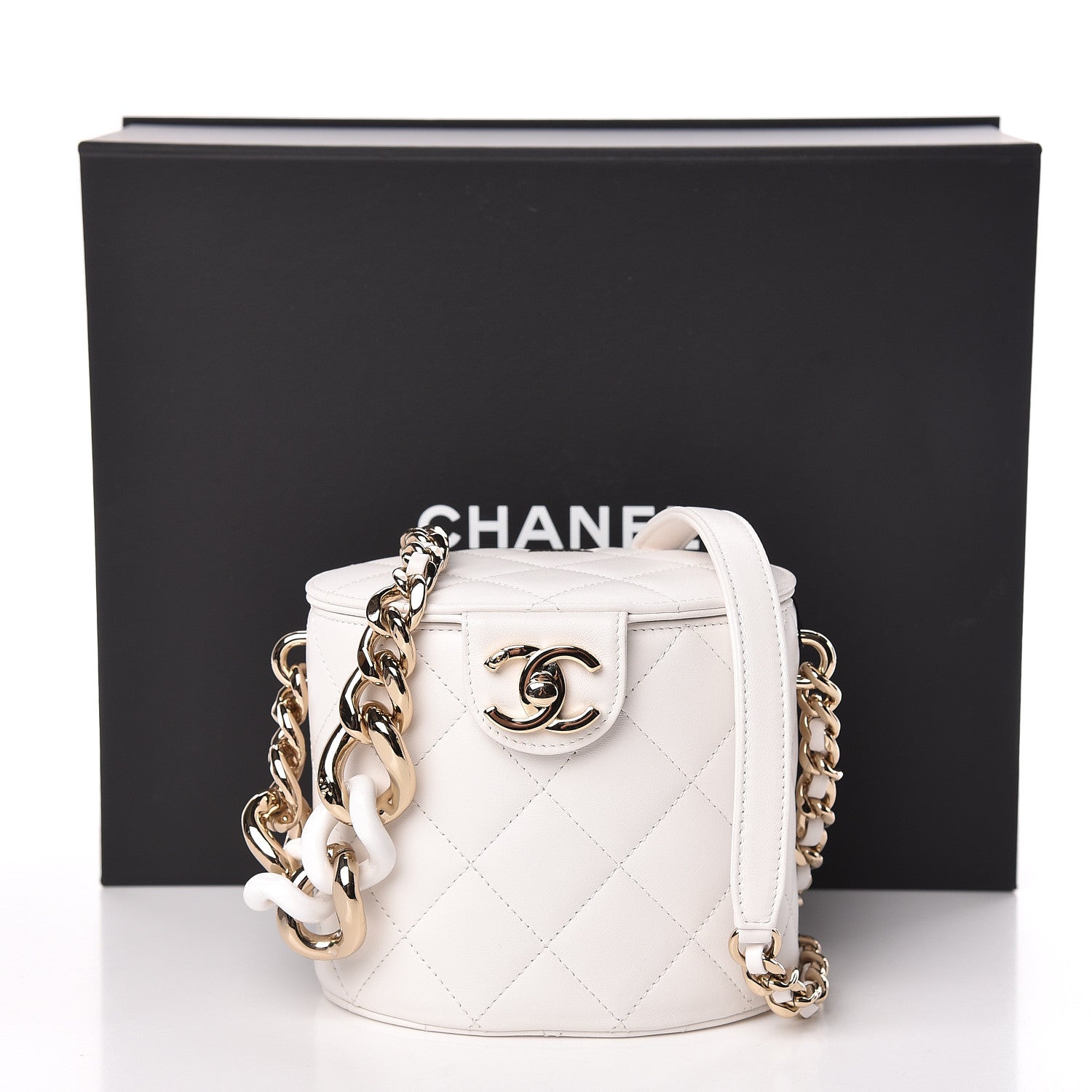 Chanel Lambskin Resin Elegant Chain Vanity Case White 12 of 12