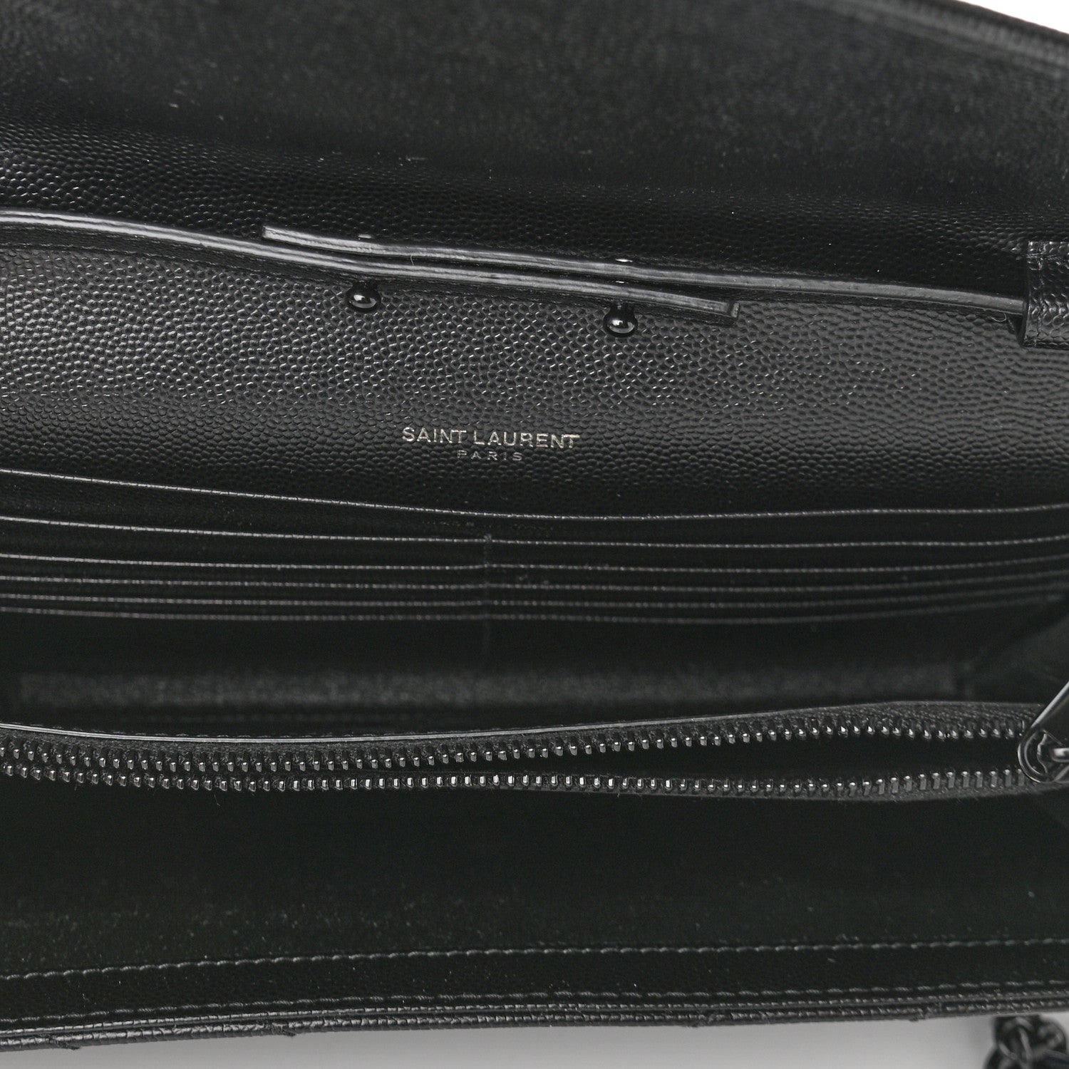 Saint Laurent Grain De Poudre Matelasse Chevron Monogram Monochrome Chain Wallet Black 5 of 11