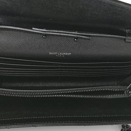 Saint Laurent Grain De Poudre Matelasse Chevron Monogram Monochrome Chain Wallet Black 5 of 11