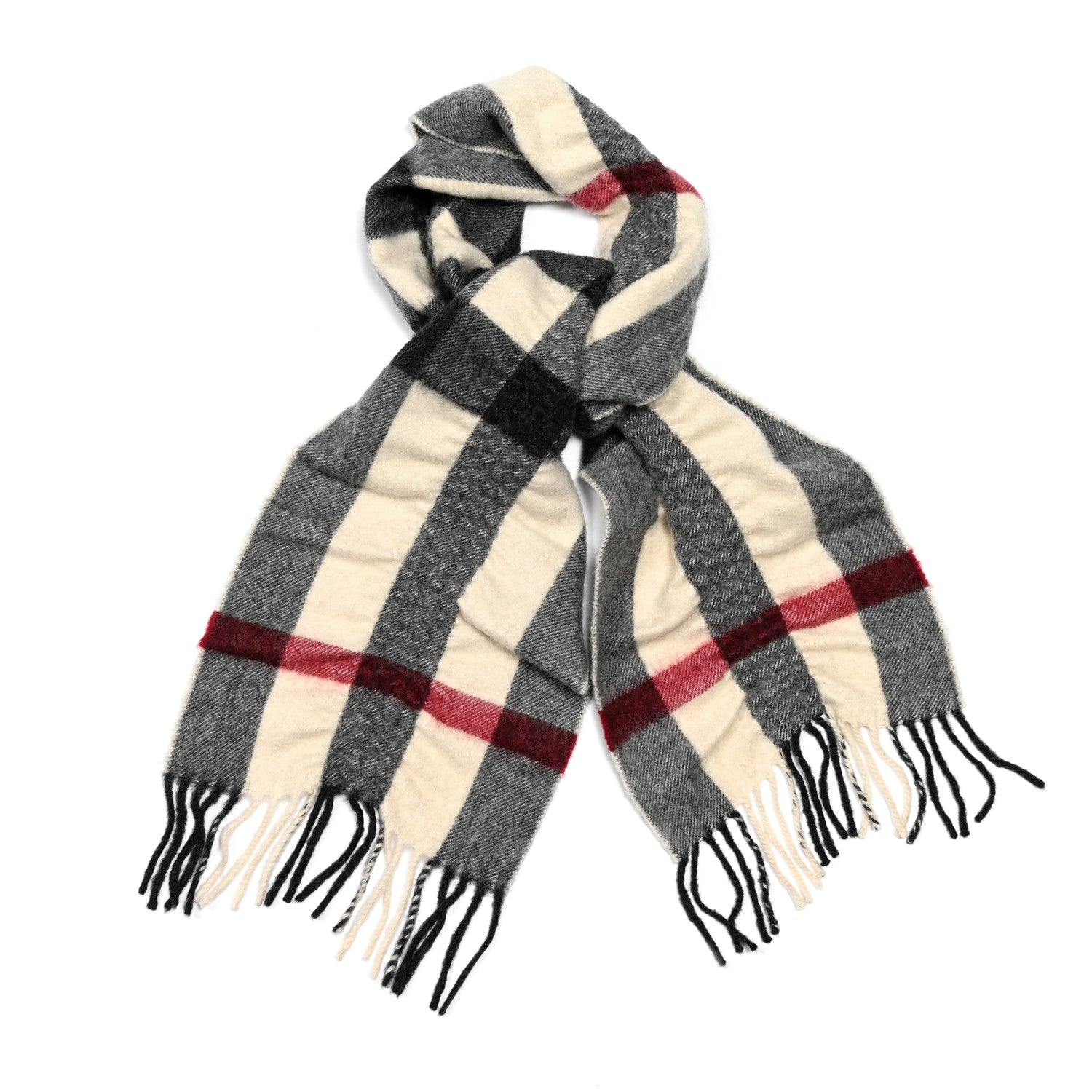 Burberry Cashmere Check Fringe Scarf Beige 1 of 3