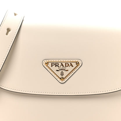 Prada Soft Calfskin Triangle Arque Flap Shoulder Bag White 7 of 9