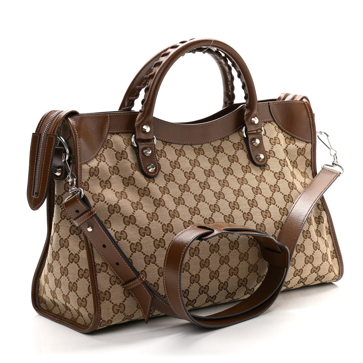 X GUCCI GG Monogram Azalea Calfskin Neo Classic Silver Hardware Medium City Beige Ebony Brown Sugar