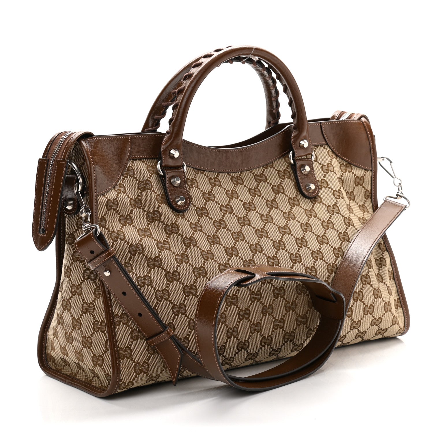 Balenciaga X GUCCI GG Monogram Azalea Calfskin Neo Classic Silver Hardware Medium City Beige Ebony Brown Sugar 3 of 10