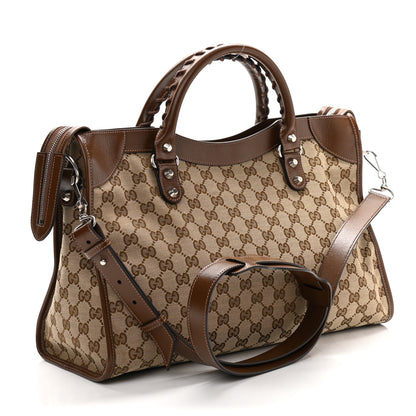 Balenciaga X GUCCI GG Monogram Azalea Calfskin Neo Classic Silver Hardware Medium City Beige Ebony Brown Sugar 3 of 10