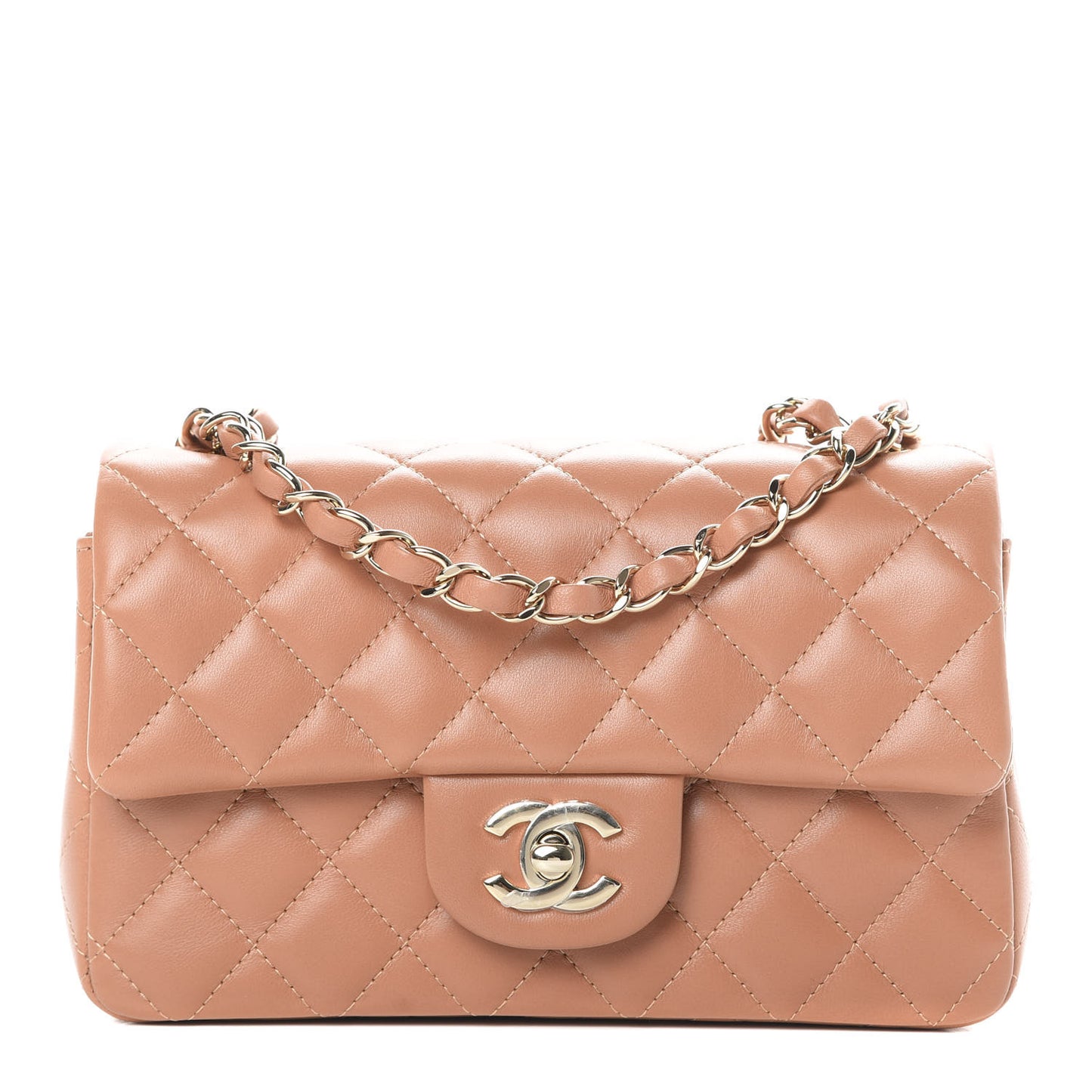 Lambskin Quilted Mini Rectangular Flap Brown