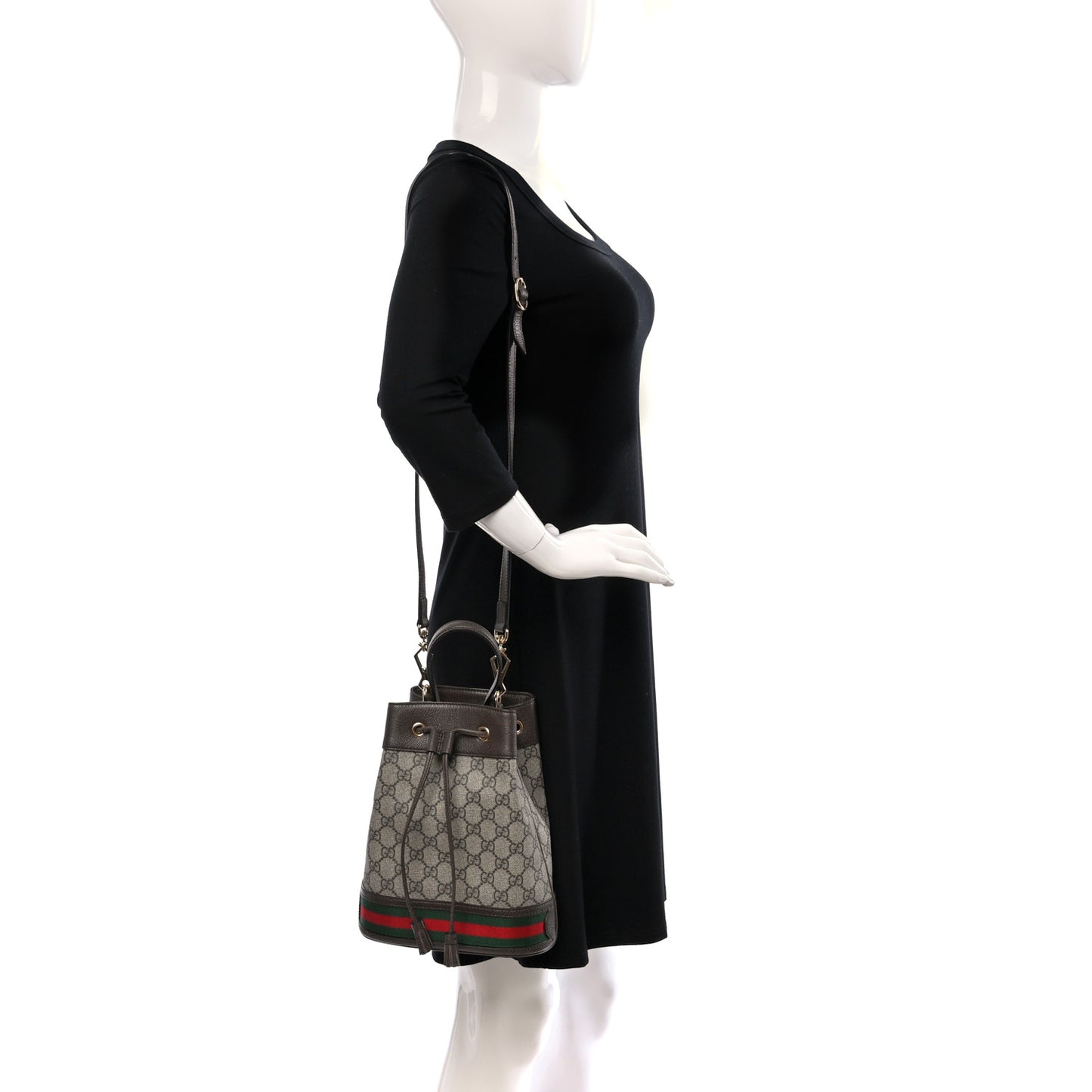 GG Supreme Monogram Web Small Ophidia Bucket Bag Brown
