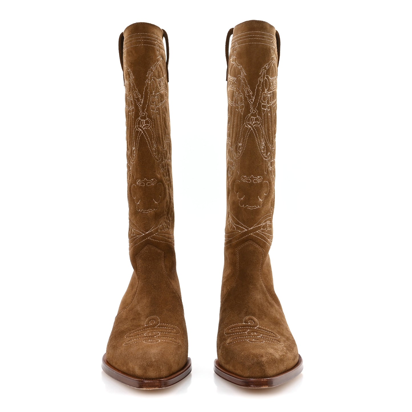 Suede Calfskin Folk 35 Cowboy Boots 36.5 Camel
