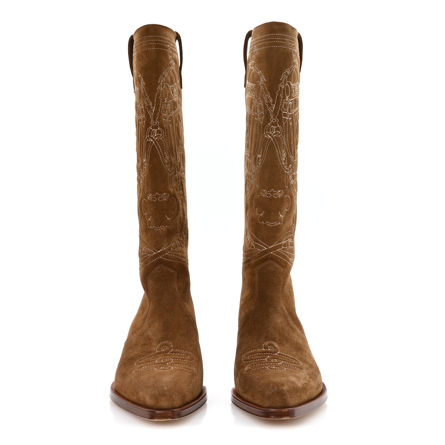 Hermes Suede Calfskin Folk 35 Cowboy Boots 36.5 Camel 3 of 9