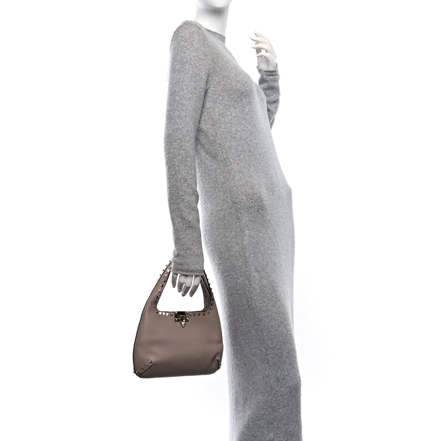 Valentino Garavani Pebbled Calfskin Small Rockstud Flip Lock Hobo Poudre 2 of 9