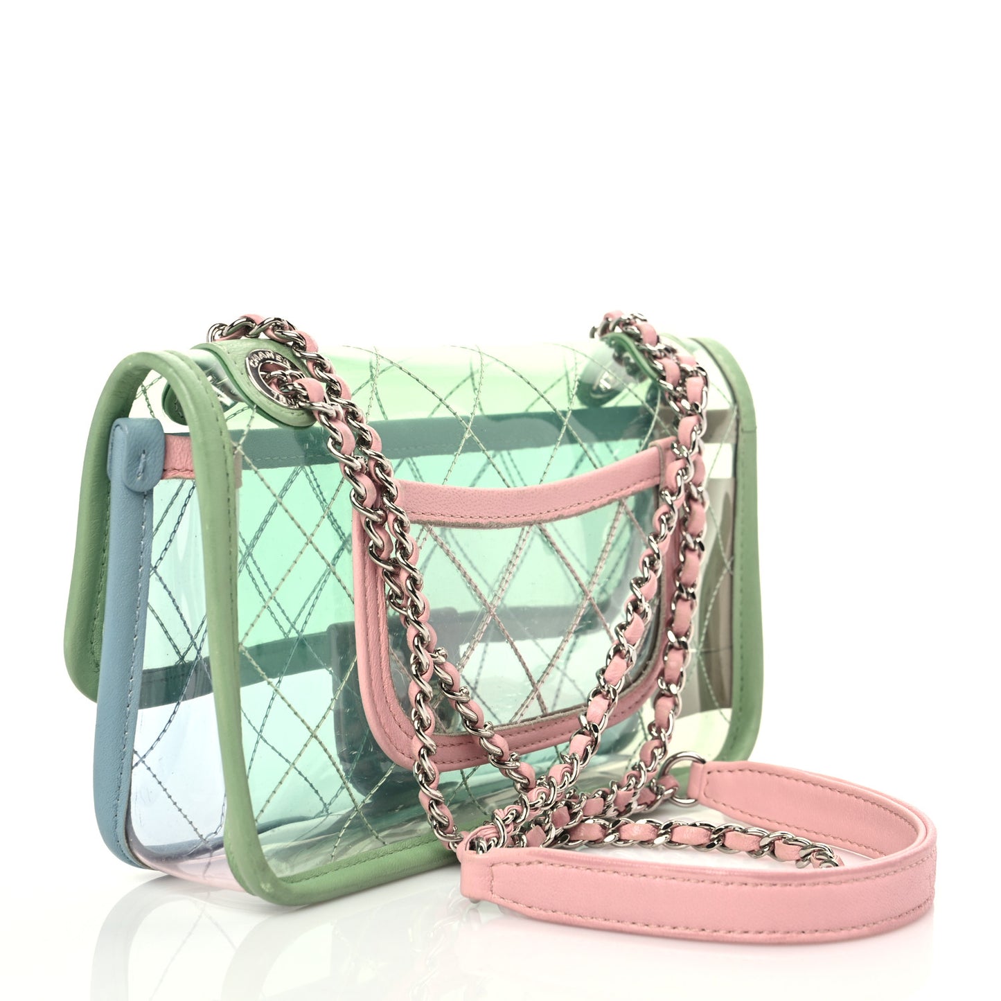 Lambskin PVC Quilted Mini Coco Splash Flap Blue Green