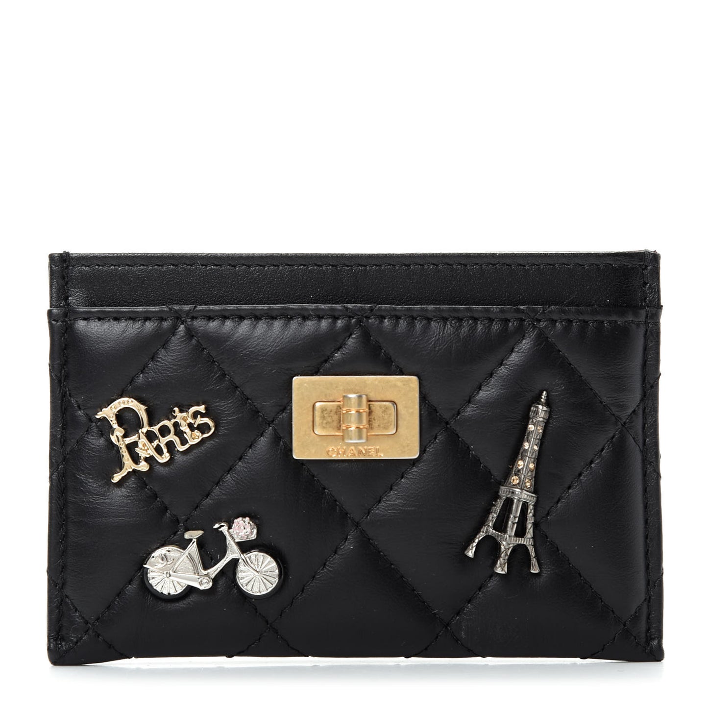 Aged Calfskin Quilted Lucky Charms Reissue Card Holder Black