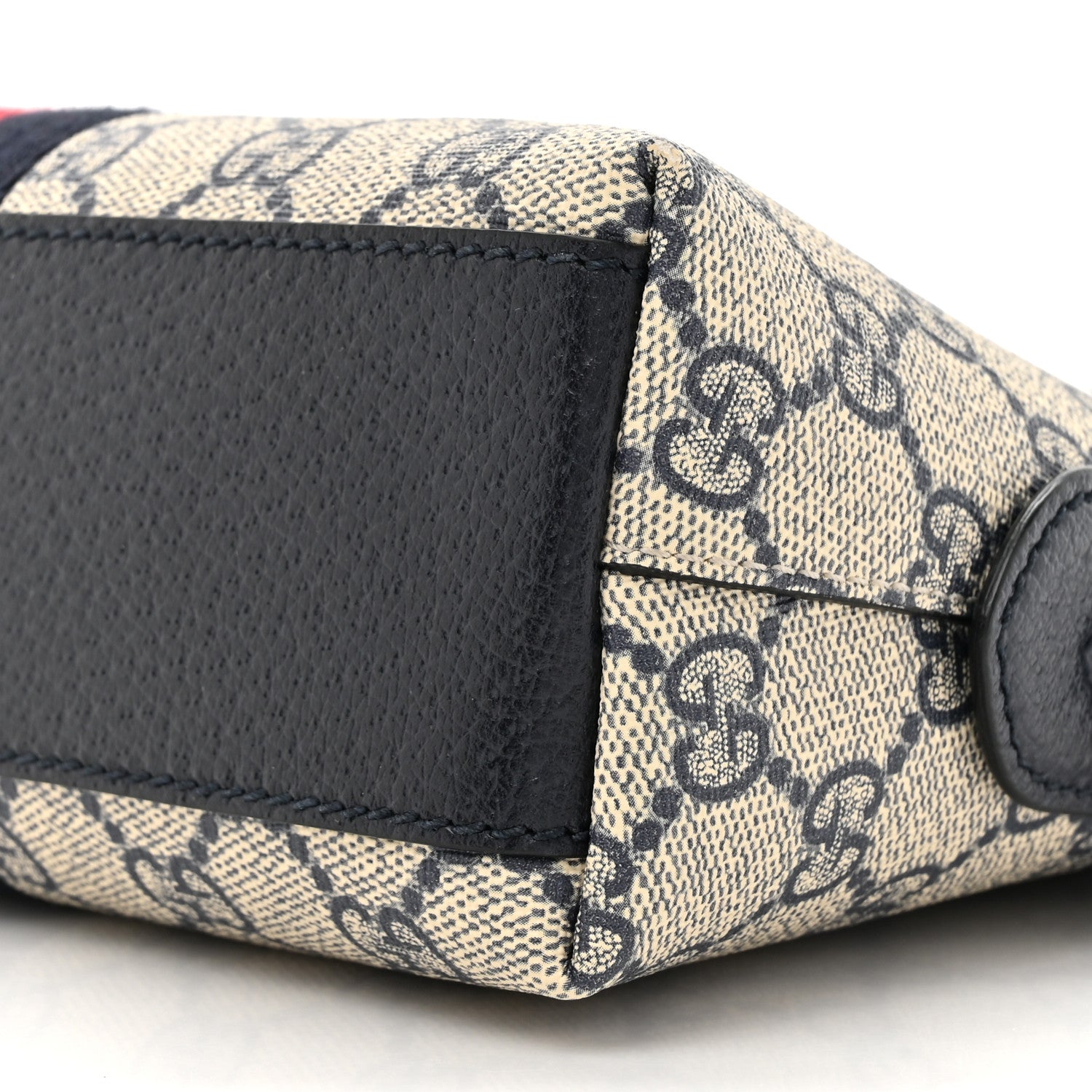 Gucci GG Supreme Monogram Textured Dollar Calfskin Web Small Ophidia Dome Shoulder Bag Beige Blue 9 of 12