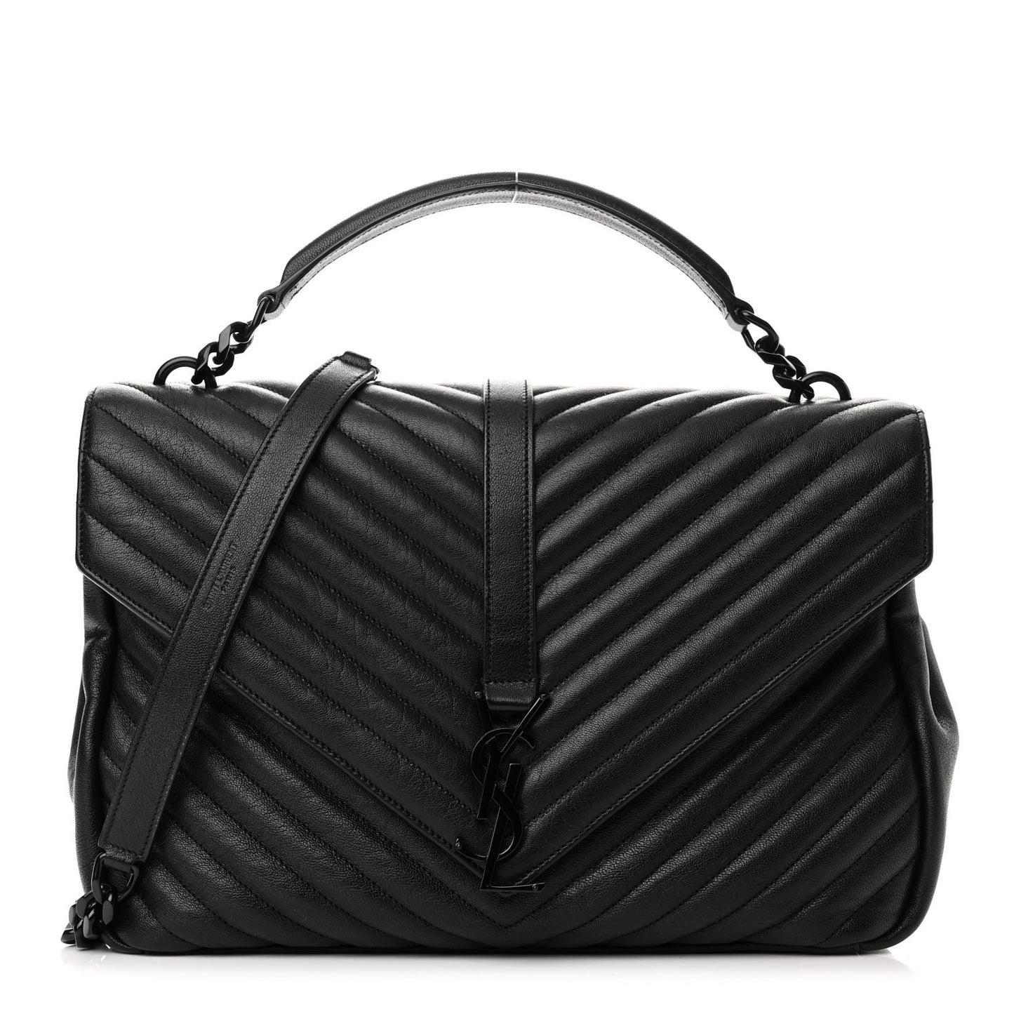 Sheepskin Matelasse Chevron Monogram Monochrome Large College Satchel Black