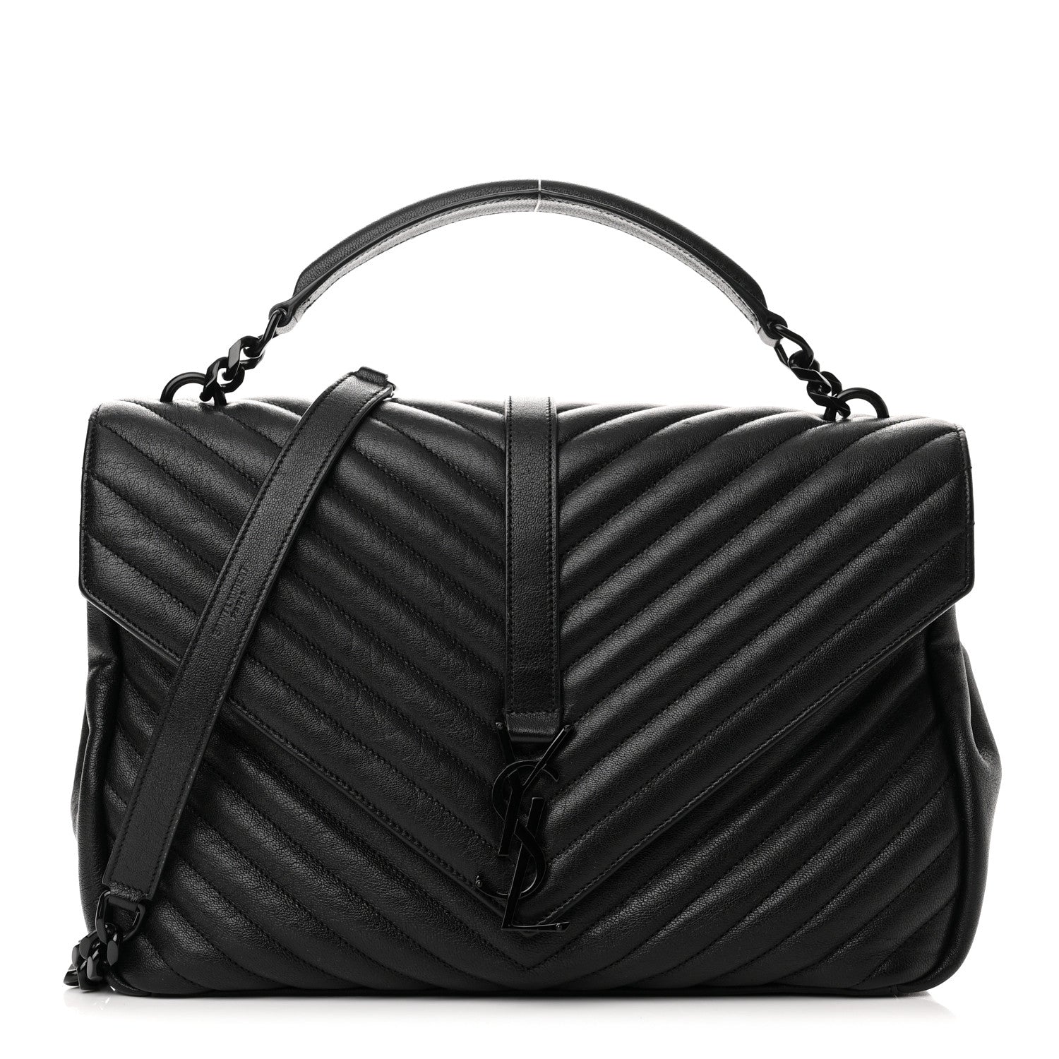 Saint Laurent Sheepskin Matelasse Chevron Monogram Monochrome Large College Satchel Black 1 of 14