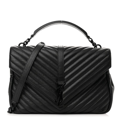Saint Laurent Sheepskin Matelasse Chevron Monogram Monochrome Large College Satchel Black 1 of 14
