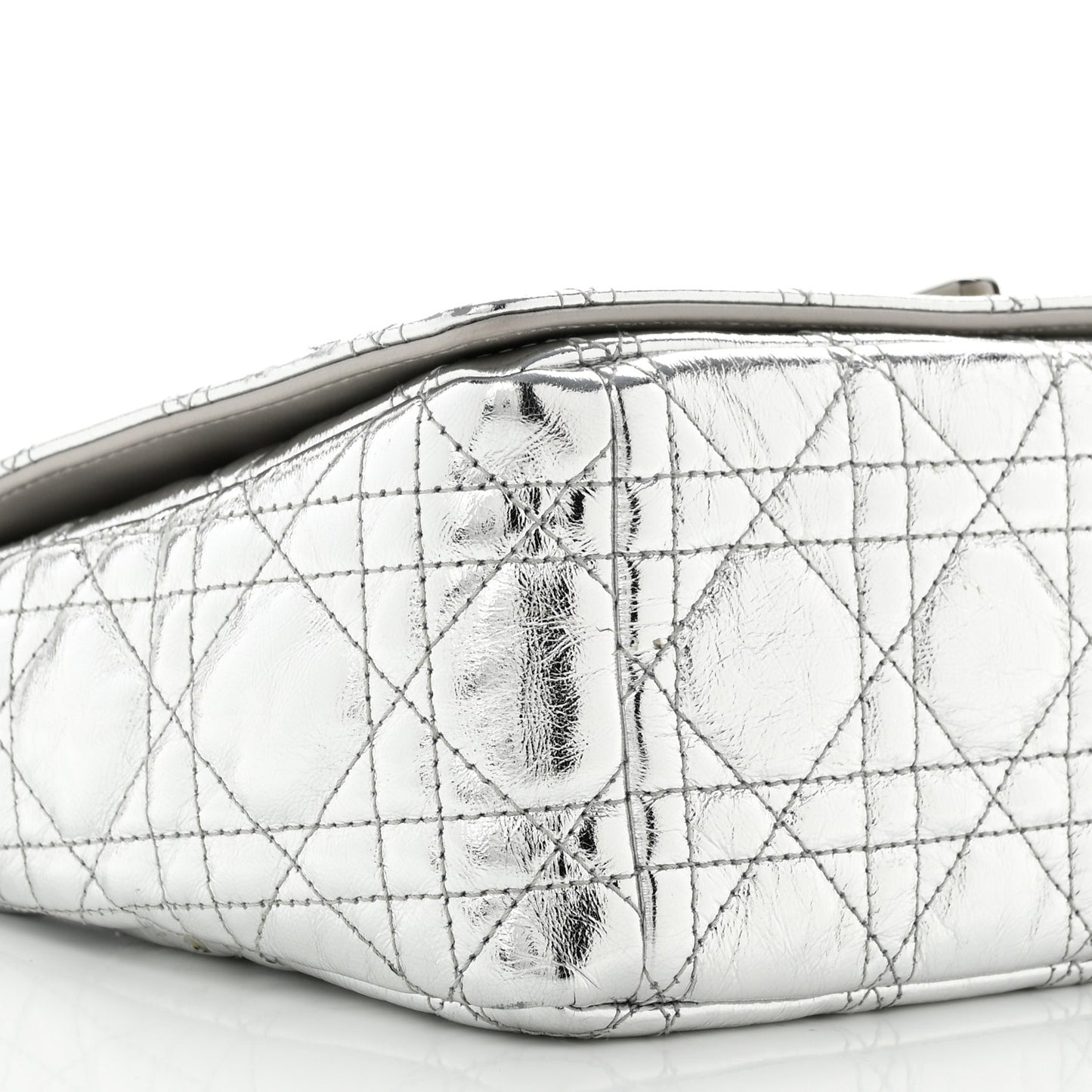 Metallic Calfskin Cannage Medium Caro Bag Argent
