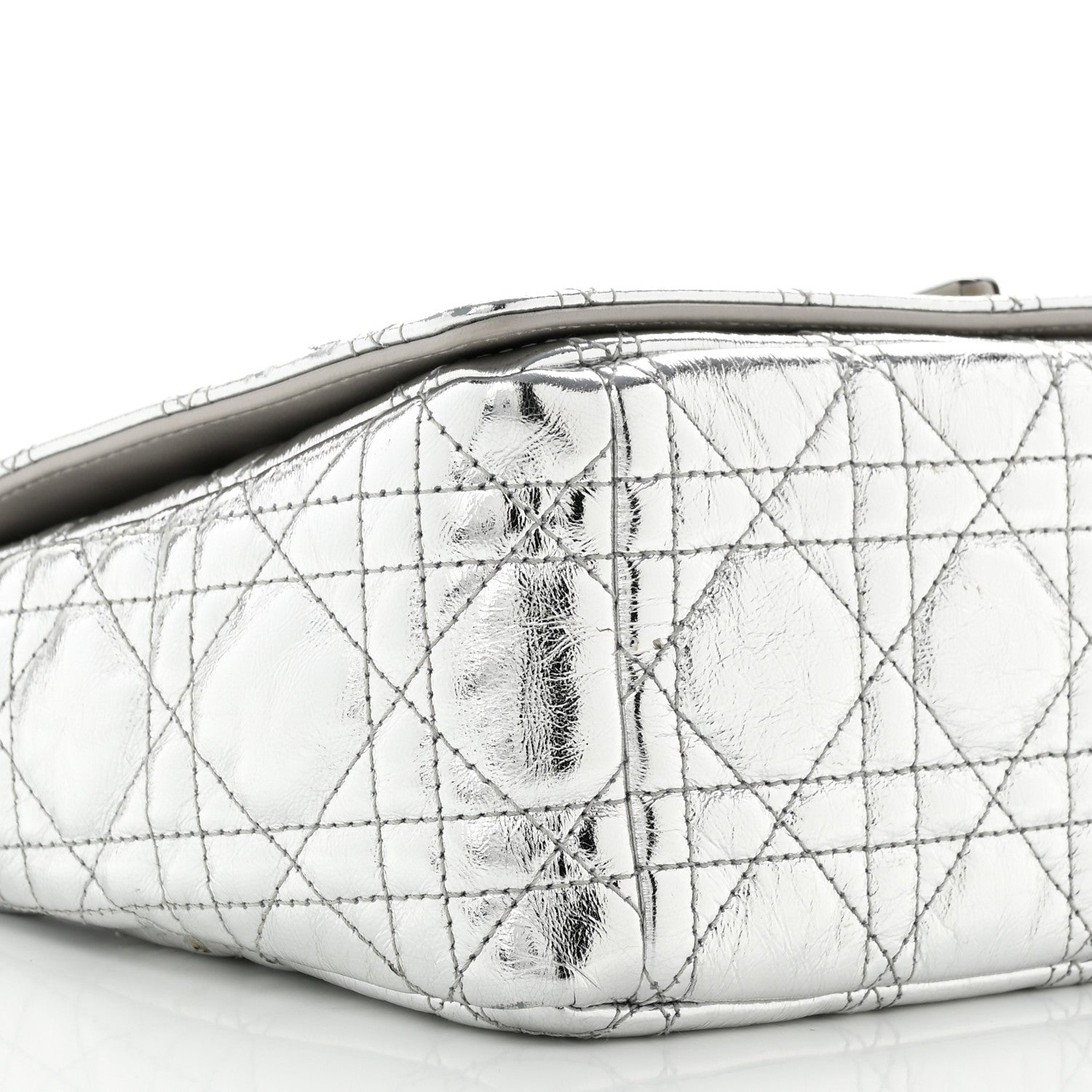 Christian Dior Metallic Calfskin Cannage Medium Caro Bag Argent 9 of 13
