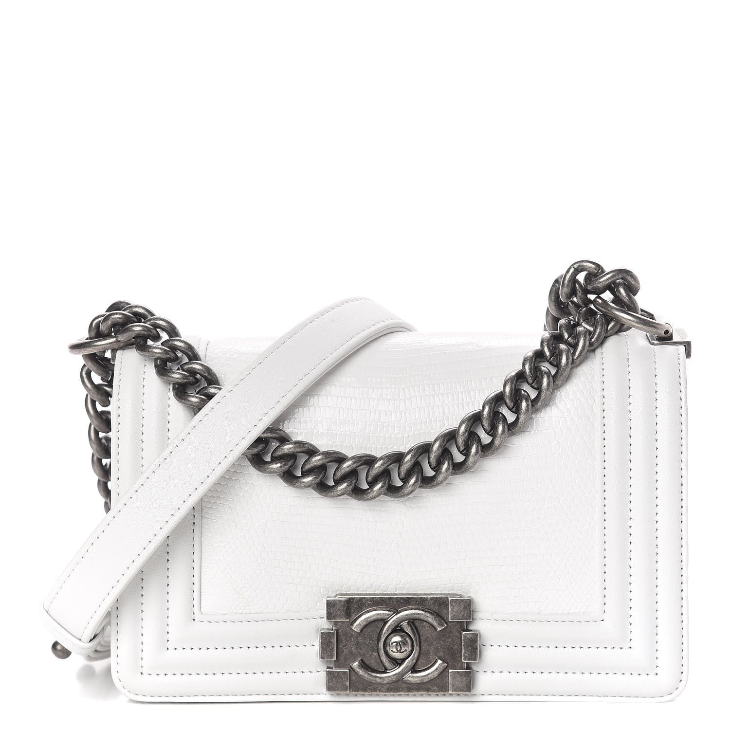 Chanel Lizard Calfskin Small Boy Flap White 1 of 10