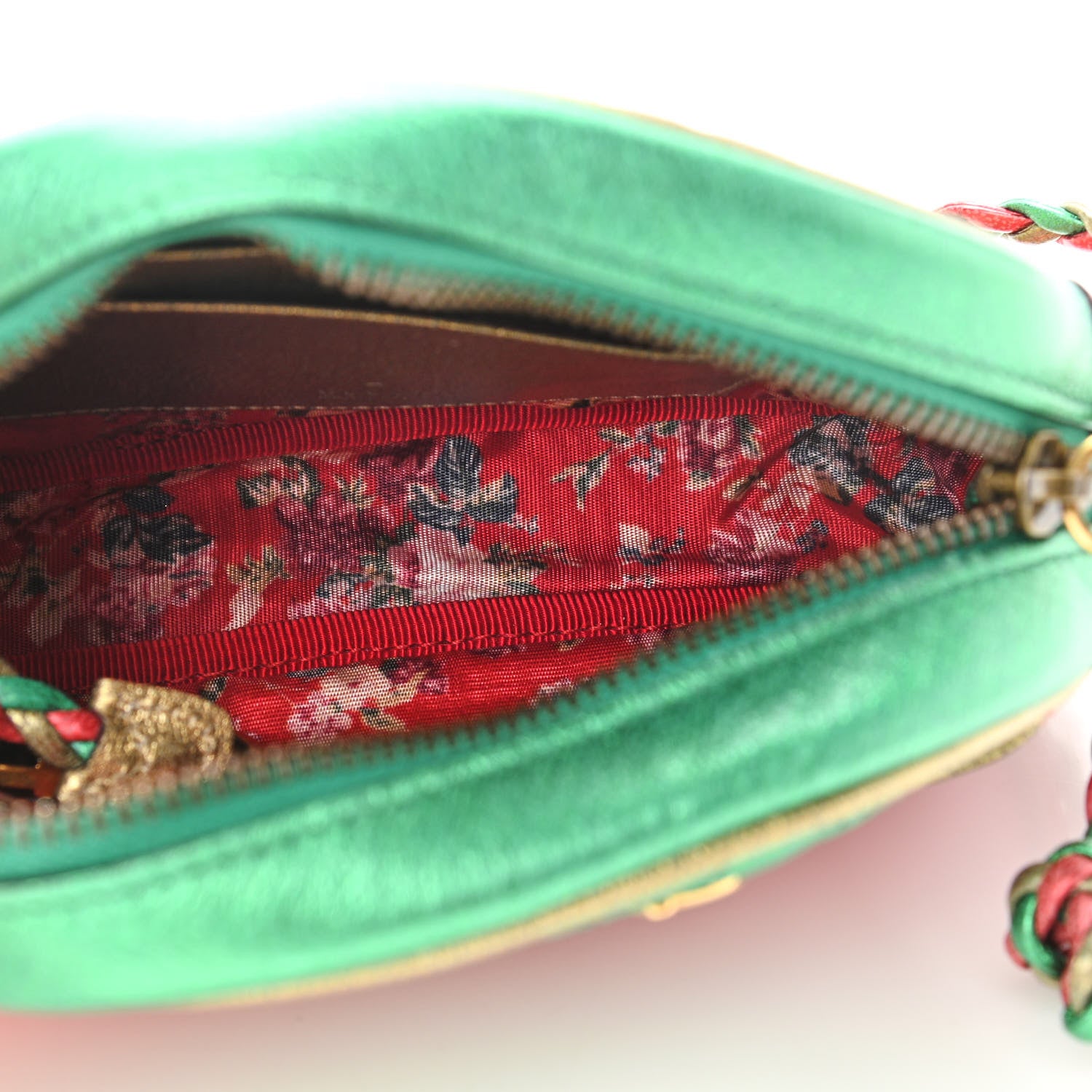 Gucci Laminated Nappa Trapuntata Mini Zumi Dome Shoulder Bag Rosso Jasmine Green Rame 9 of 19