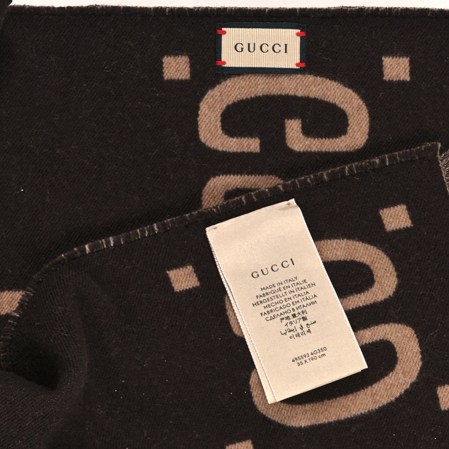 Gucci Wool Silk Monogram Jumbo GG Freedom Scarf Dark Brown Beige 3 of 3