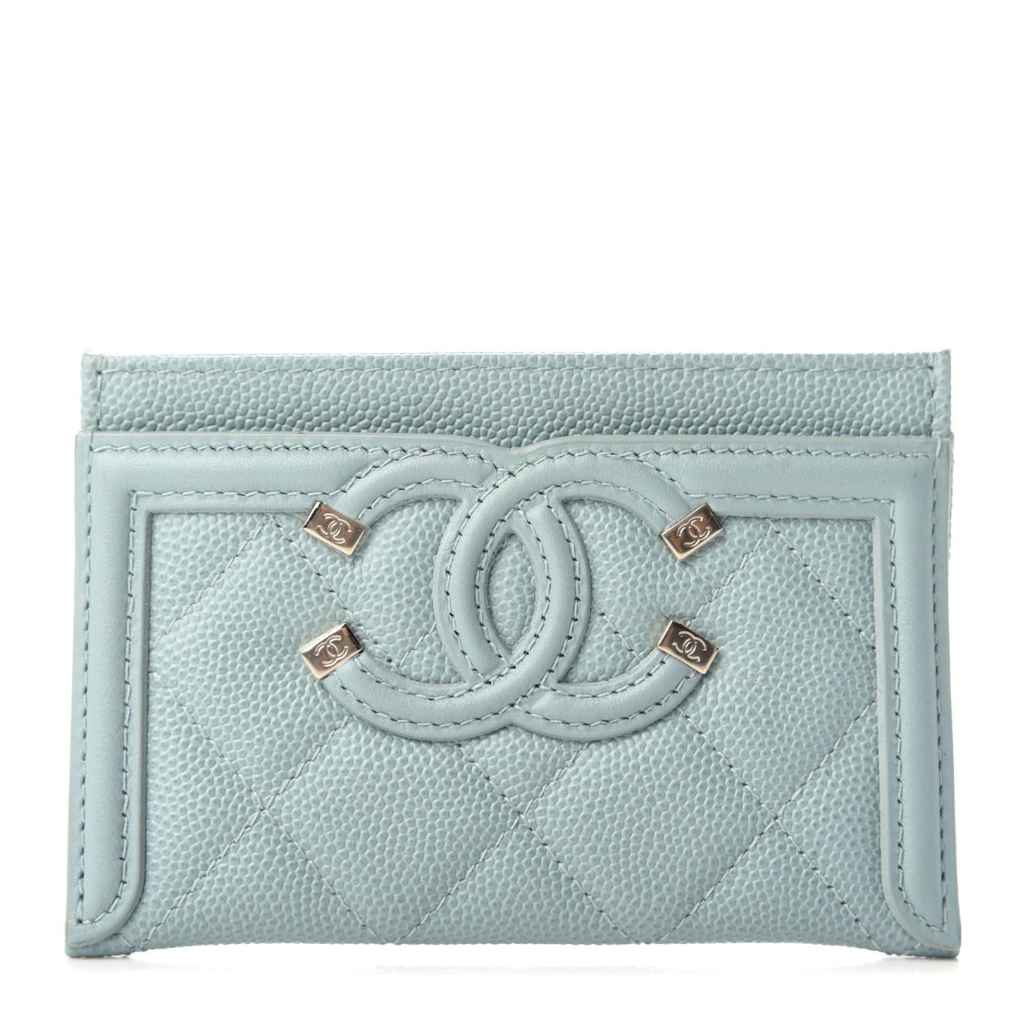 Caviar Quilted Filigree Card Holder Light Blue