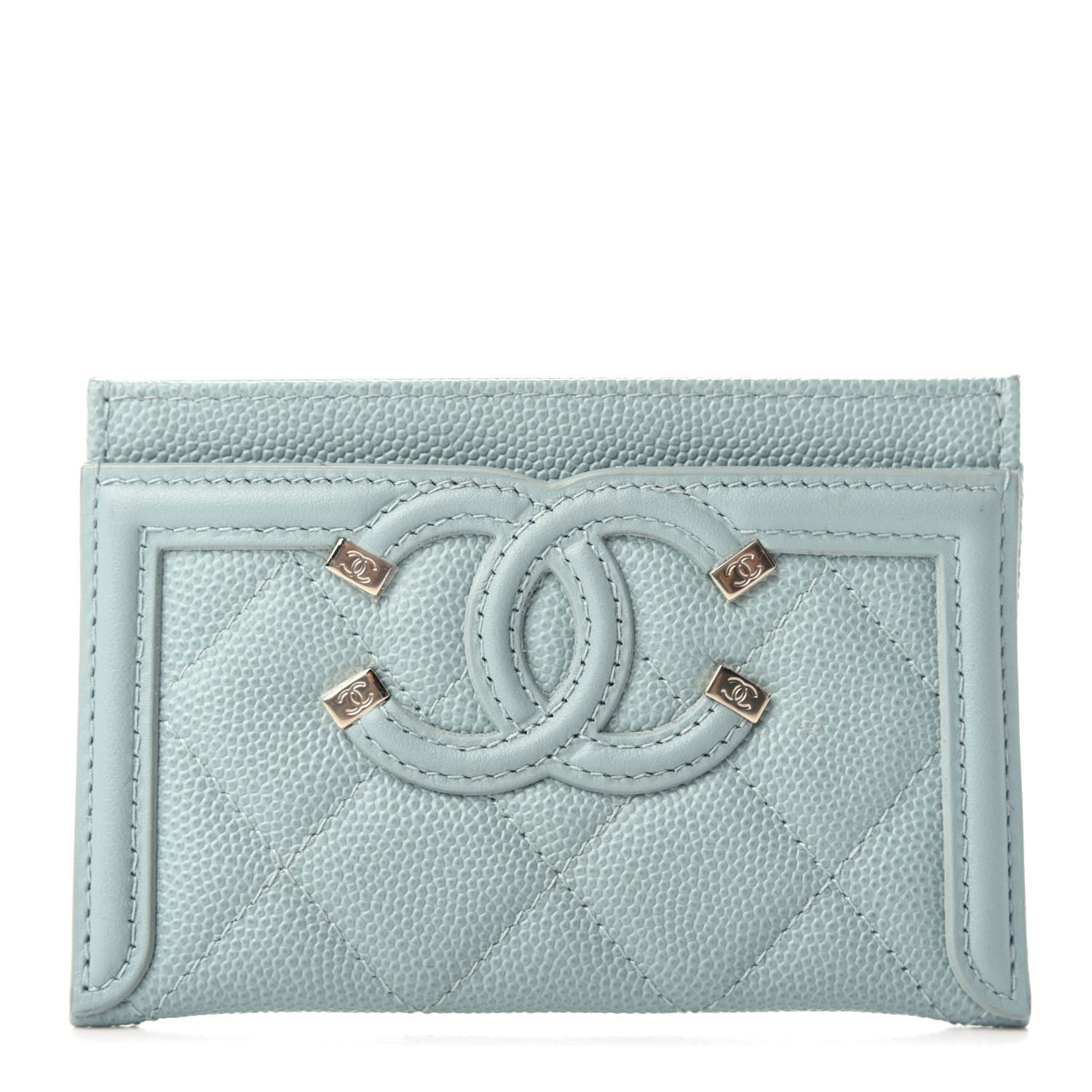 Chanel Caviar Quilted Filigree Card Holder Light Blue 1 of 9