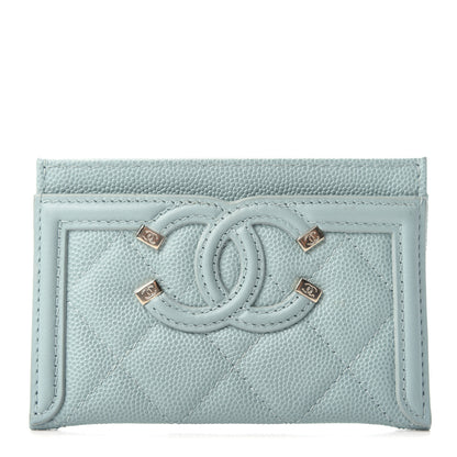 Chanel Caviar Quilted Filigree Card Holder Light Blue 1 of 9