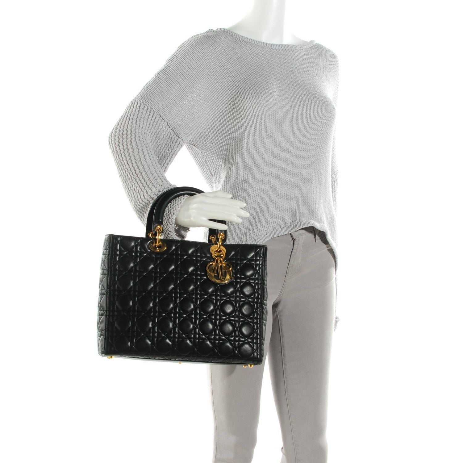 Christian Dior Lambskin Cannage Large Lady Dior Black 2 of 7