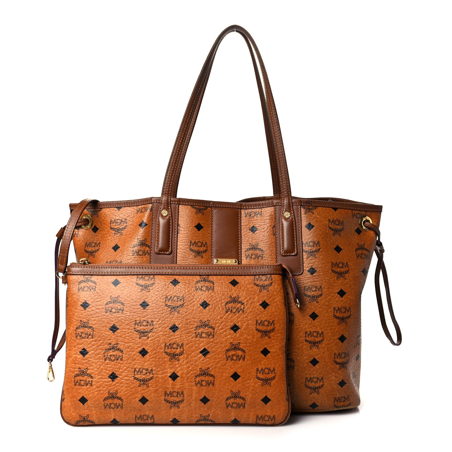 MCM Visetos Medium Liz Reversible Shopper Tote Cognac 1 of 21