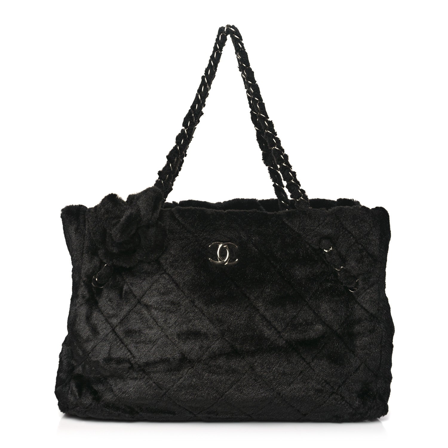 Chanel Fantasy Fur Quilted Camellia Tote Black 1 of 11