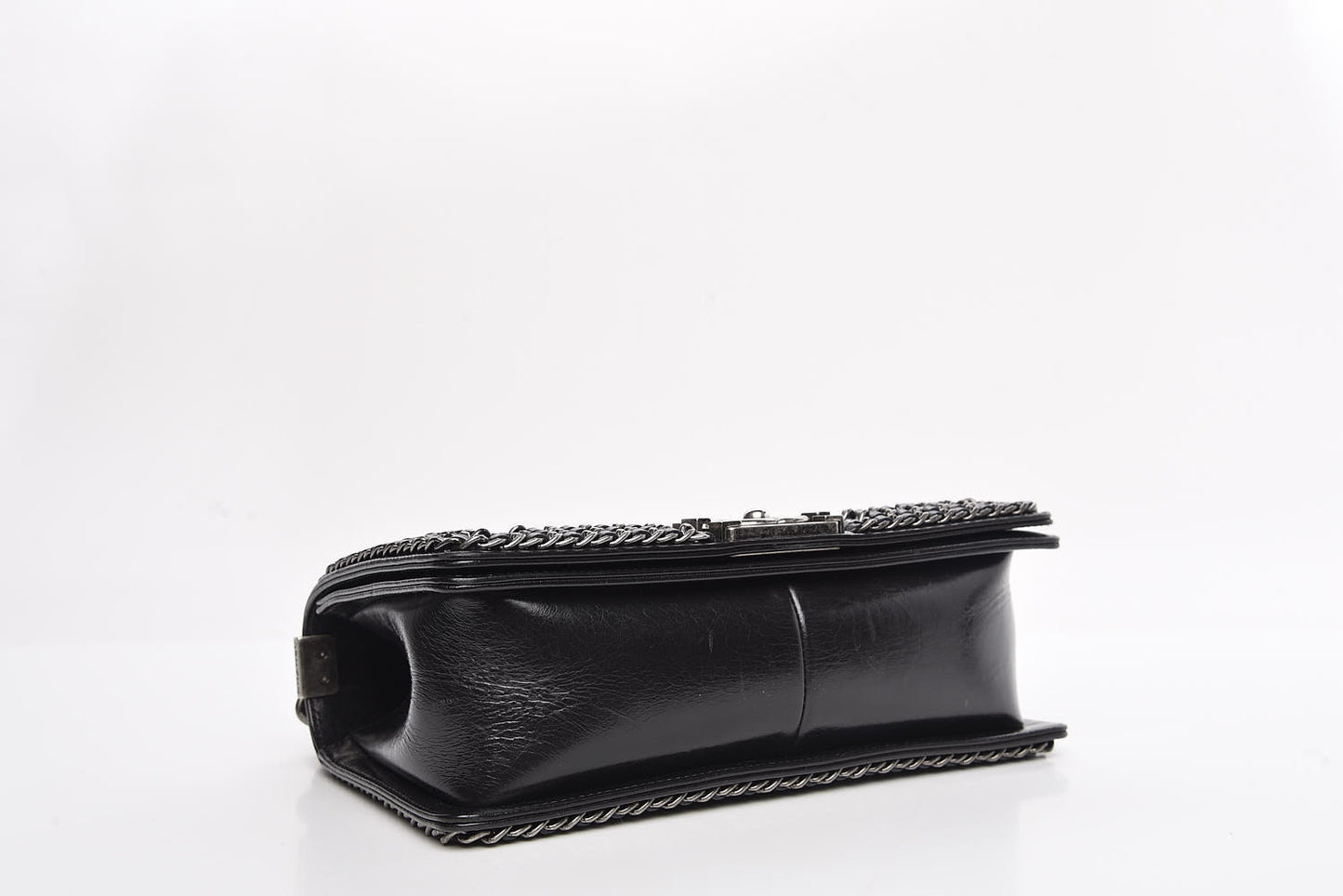 Glazed Calfskin Quilted Medium Boy Chained Flap Black