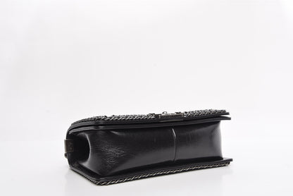 Chanel Glazed Calfskin Quilted Medium Boy Chained Flap Black 4 of 10