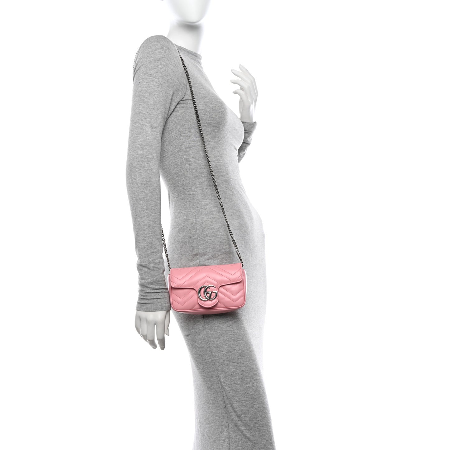 Calfskin Matelasse Super Mini GG Marmont Shoulder Bag Wild Rose