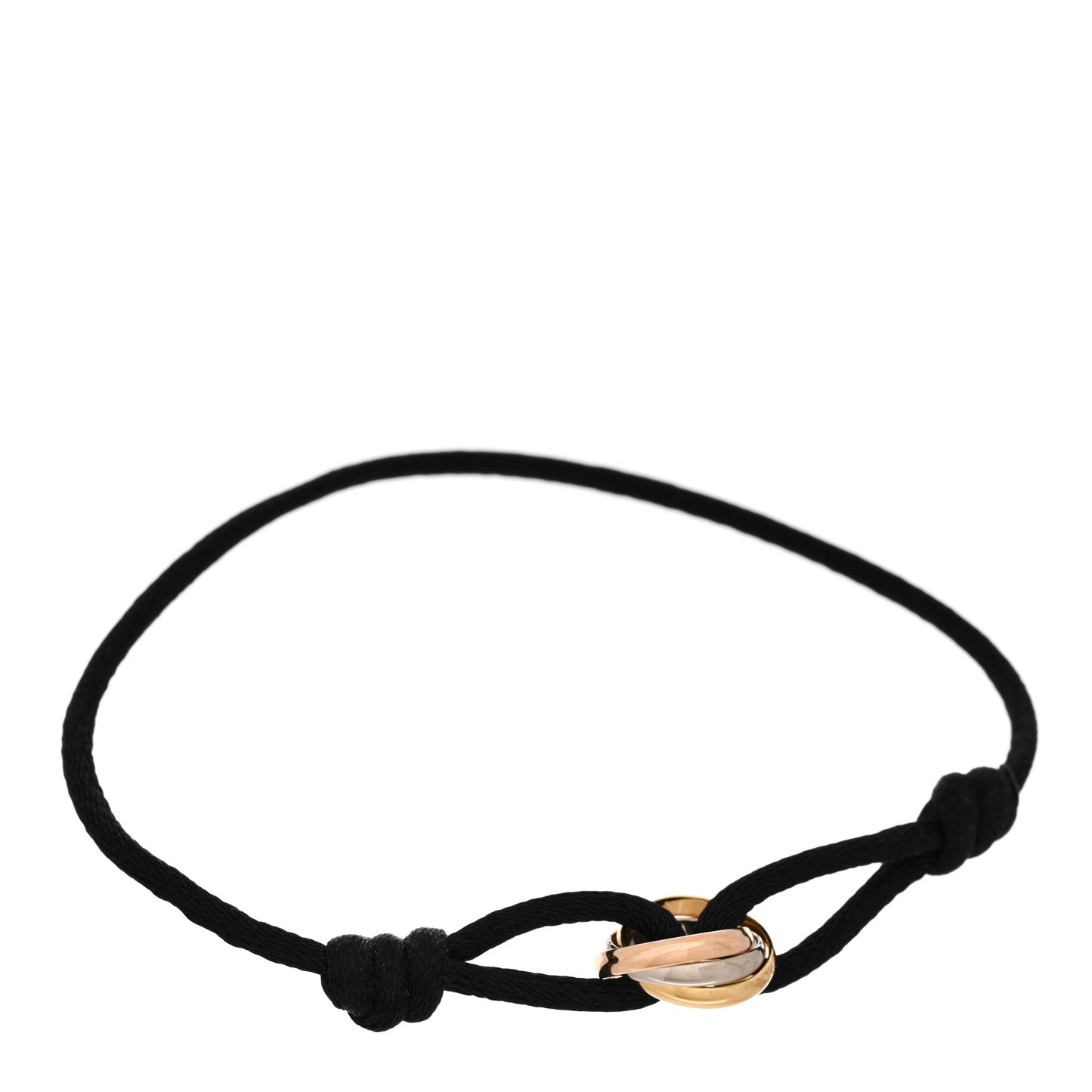 18K Pink Yellow White Gold Trinity Adjustable Cord Bracelet Black