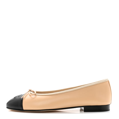Chanel Lambskin Cap Toe Ballerina Flats 38.5 Beige Black 1 of 8
