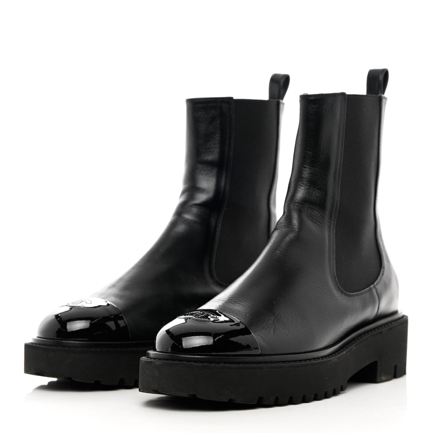 Chanel Crumpled Calfskin Patent Cap Toe Short Boots 41 Black 3 of 17